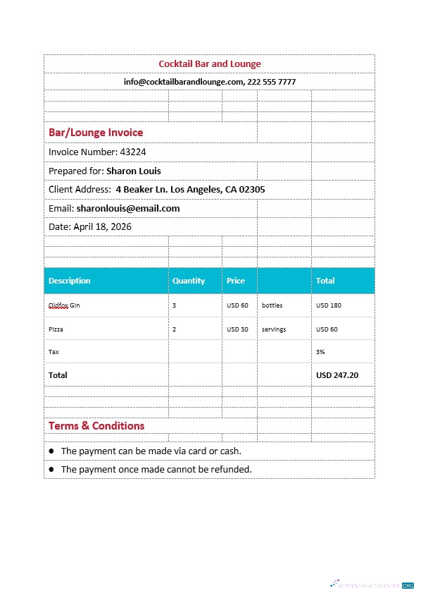 Download BarLounge Invoice Photoshop template